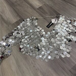 Fashion Nova Metallic Silver Disc Top